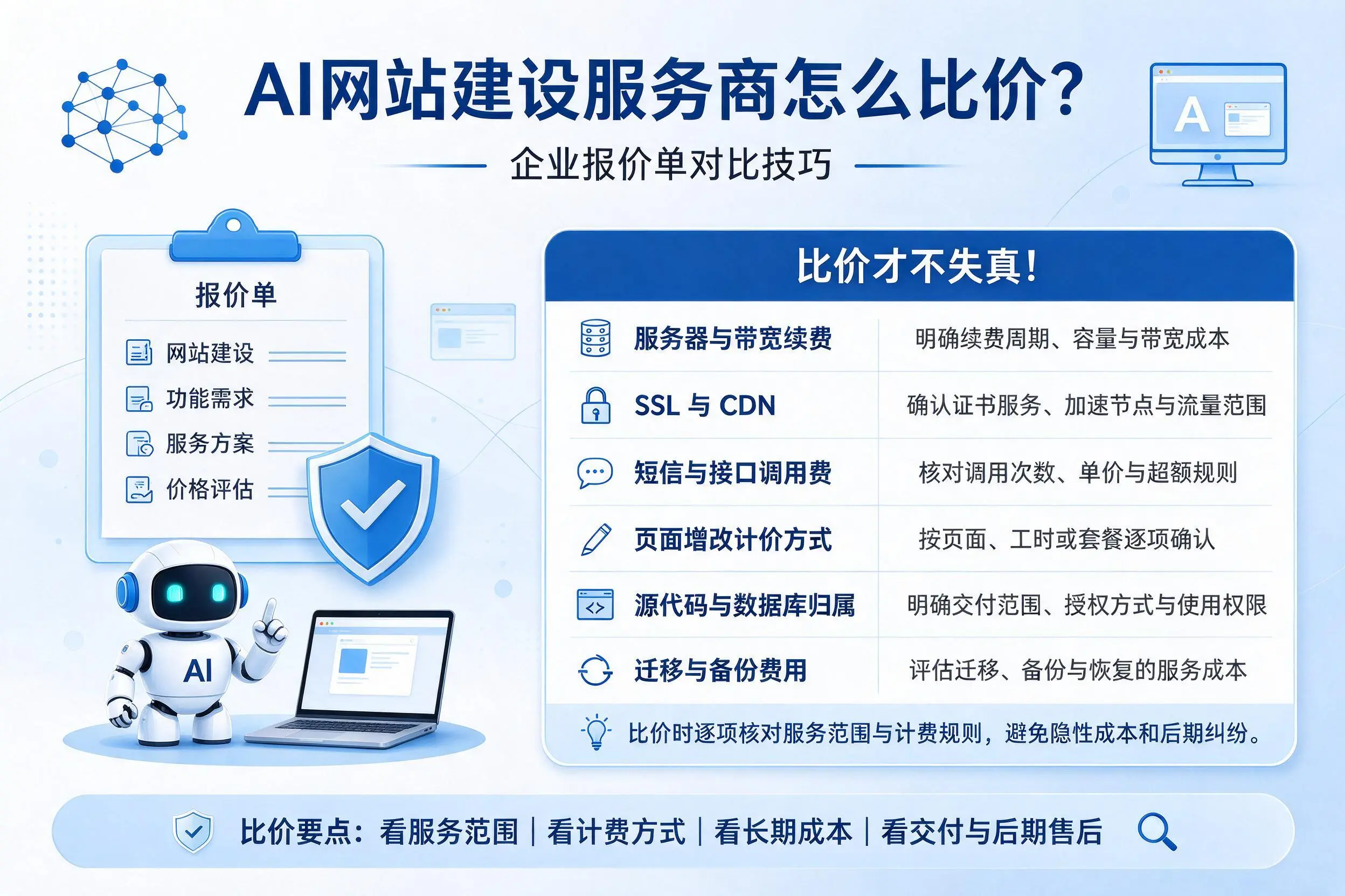 AI网站建设服务商怎么比价？毕节企业报价单对比技巧
