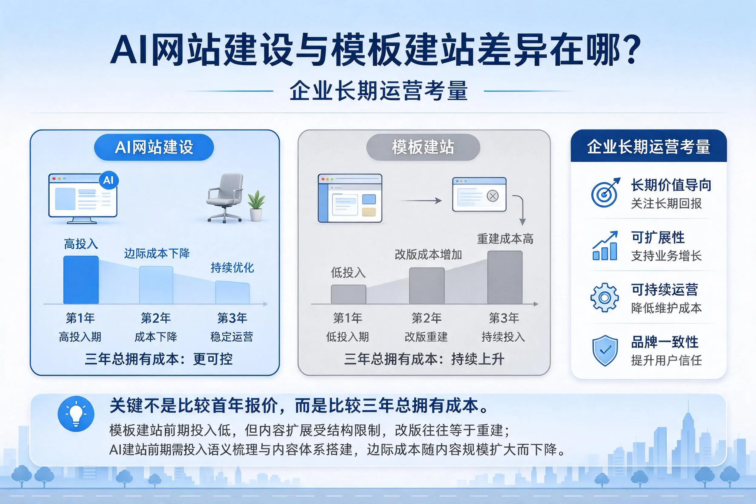 AI网站建设与模板建站差异在哪？毕节企业长期运营考量